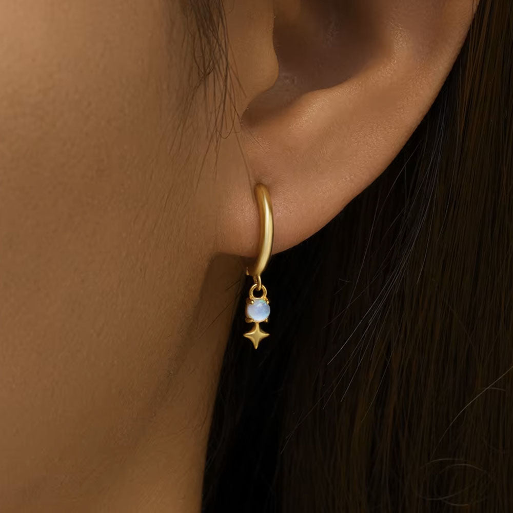 14K Gold Moonstone Earrings