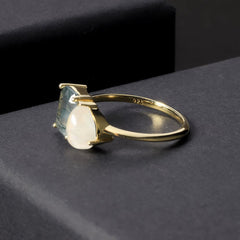 Moss Agate and Moonstone Ring