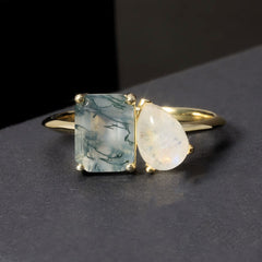 moss agate and moonstone ring