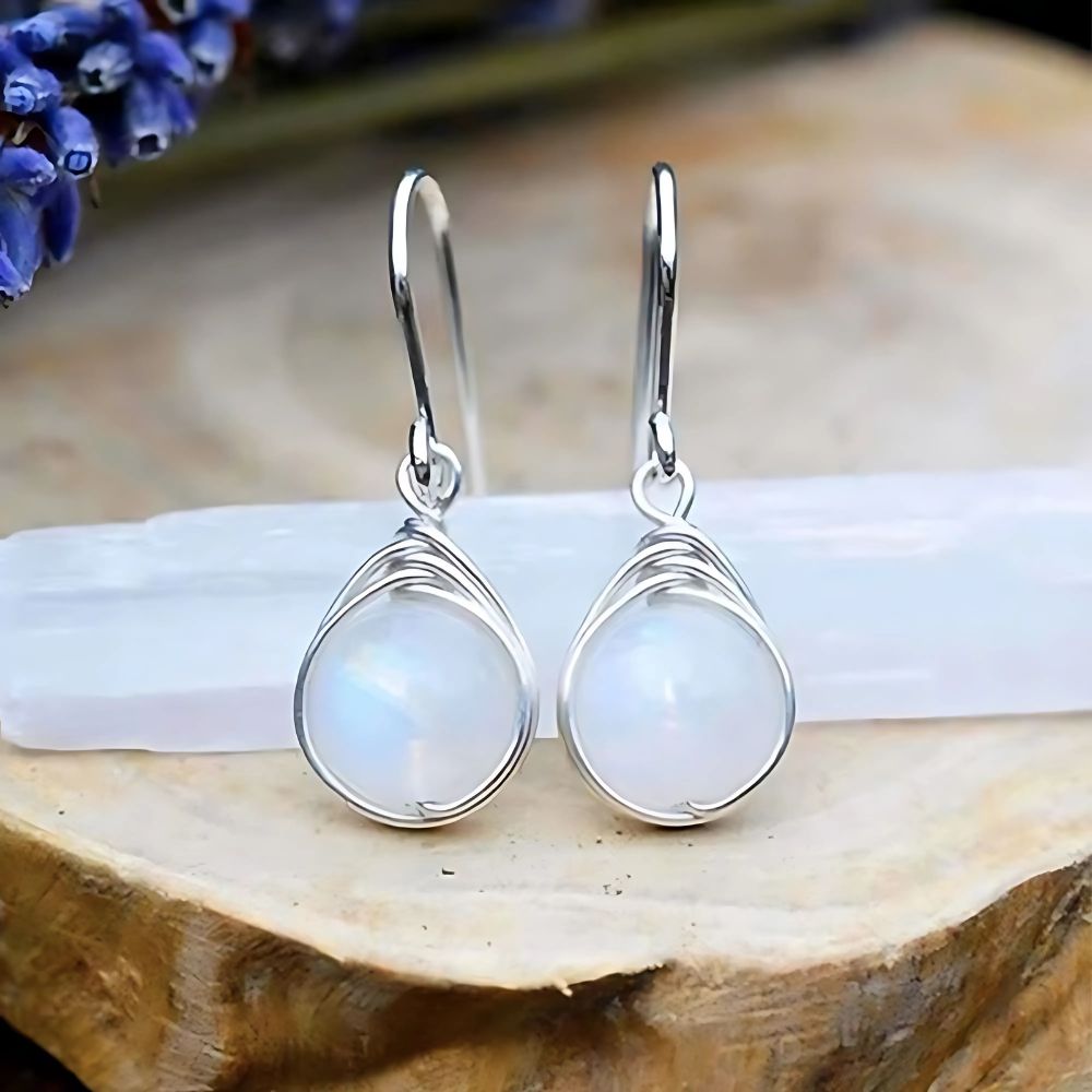 White Gold Moonstone Earrings