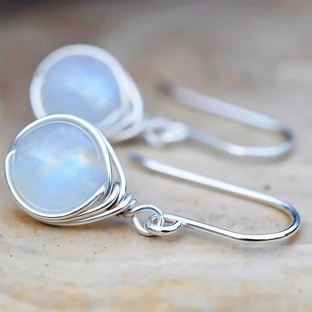 White Gold Moonstone Earrings